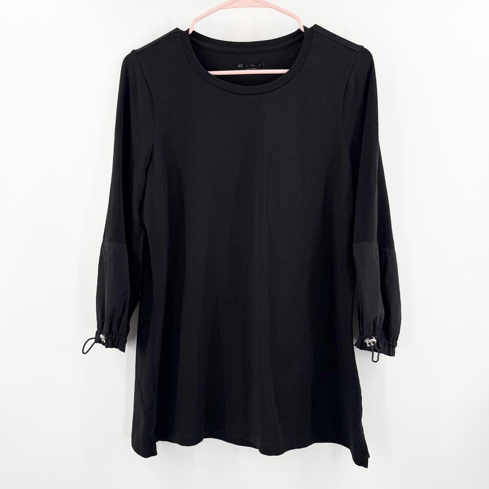 E.L.I. Top Size Medium Black Luxury Knit Peruvian Pima Cotton Stretch Drawstring